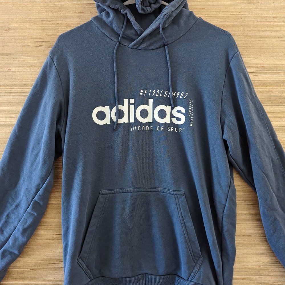 Adidas Mens Code of Sport Fleece Pullover Hoodie Cotton Medium Blue